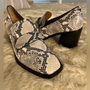 Sarto by Franco Sarto RENATO Snake Print Leather Square Toe Loafer 3” Heel 9.5 M